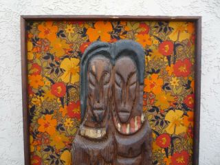 Vintage 1960s WITCO Tahitian Lovers Wood Wall Hanging Modern Art Tiki Bar Decor 3