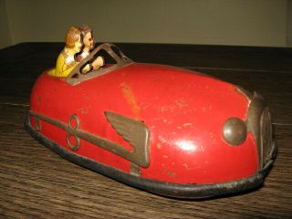 VINTAGE 1930 ' s LINDSTROM SKEETER BUG TIN LITHO WIND UP BUMPER CAR TOY COMPLETE 5