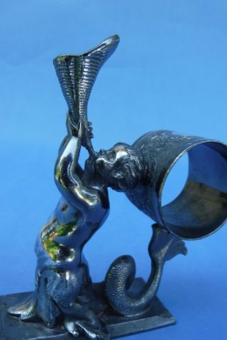 Large Meriden Triton Type Boy Figural Napkin Ring 201 Silverplate 10