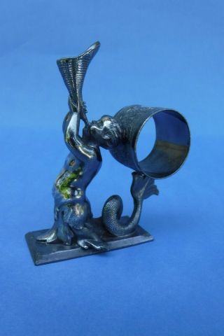 Large Meriden Triton Type Boy Figural Napkin Ring 201 Silverplate 9