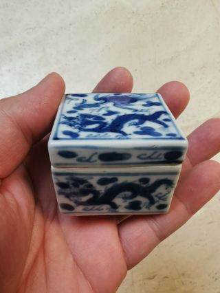From Old Estate Chinese Ming Porcelain Dragon Incense Box It Marked Asian China