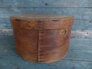 Antique Primitive 11.  5 Inch Diameter Wood Pantry Box Brown Patina