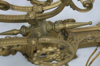 Pair Antique French Wall Sconces Electric 3 Arm Dragon Head Laurel Swags Gold 9