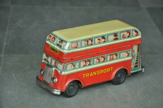Vintage Friction Transport T.  P 171 Mt Trademark Litho Double Decker Bus Tin Toy