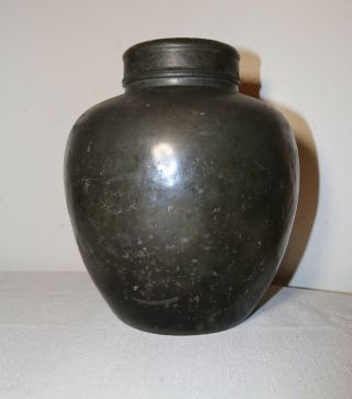 large antique Chinese pewter tea caddy jar 11