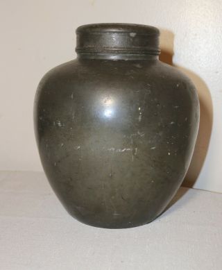 Large Antique Chinese Pewter Tea Caddy Jar
