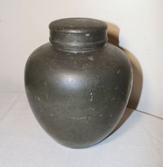 large antique Chinese pewter tea caddy jar 2