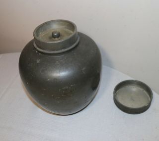 large antique Chinese pewter tea caddy jar 5
