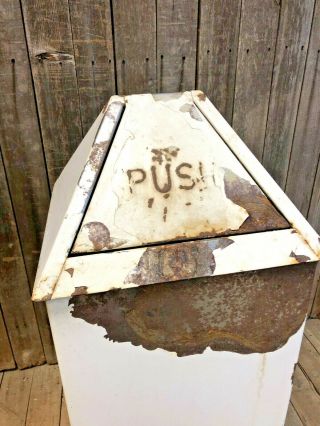 Vintage INDUSTRIAL TRASH CAN flip top Metal rubbish bin garbage loft rustic art 2