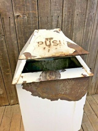 Vintage INDUSTRIAL TRASH CAN flip top Metal rubbish bin garbage loft rustic art 3