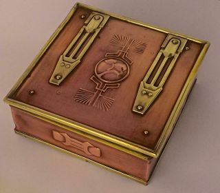 Secessionist Art Nouveau Copper & Brass Box,  Likely A E Jones