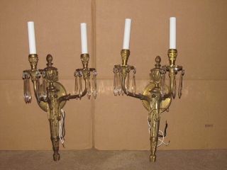 2 French Solid Bronze 2 Arm,  2 Light Antique Sconces Exc.  Cond 19hx10w Wirin