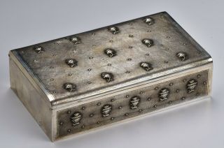 19th Century Chinese Export Silver Covered Box With Raised Flowers