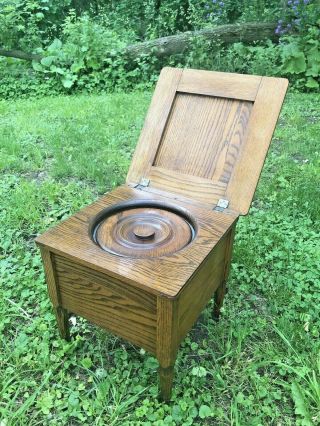 Antique Wood Chamber Pot - Commode - Potty Seat