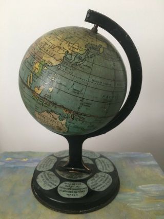 Antique Miniature World Map Globe,  Lithograp,  Circa 1920’s,  British Made 8” Tall