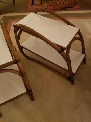 Vintage rattan bamboo side end table in the style of Paul Frankl 3