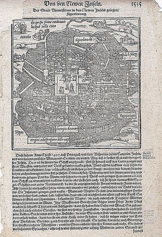 Antique Map Mexico City,  Themestitan,  Tenochtitlan,  1597,  Munster,  Mapa,  Print