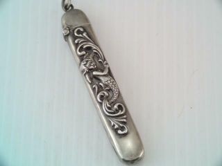 Rare Antique Art Nouveau Sterling Silver Repousse Mermaid Needle Case Match Case