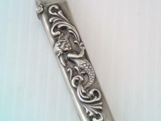 RARE ANTIQUE ART NOUVEAU STERLING SILVER REPOUSSE MERMAID NEEDLE CASE MATCH CASE 2