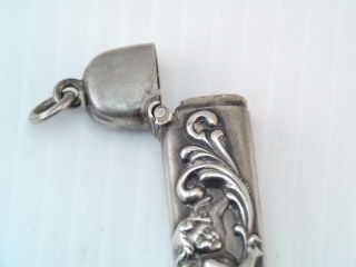 RARE ANTIQUE ART NOUVEAU STERLING SILVER REPOUSSE MERMAID NEEDLE CASE MATCH CASE 8