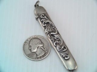 RARE ANTIQUE ART NOUVEAU STERLING SILVER REPOUSSE MERMAID NEEDLE CASE MATCH CASE 9