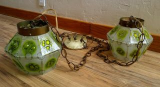 Pair Vintage Mid Century MCM Art Glass Swag Pendant Lamps Lights Ceiling Fixture 2