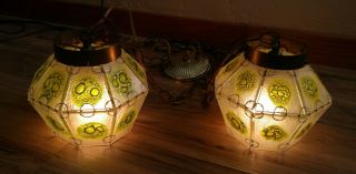Pair Vintage Mid Century MCM Art Glass Swag Pendant Lamps Lights Ceiling Fixture 3