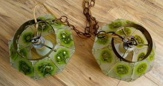 Pair Vintage Mid Century MCM Art Glass Swag Pendant Lamps Lights Ceiling Fixture 9