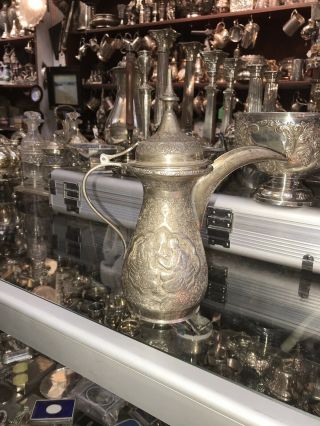 Antique Solid Silver Islamic Arabic Ghajare Persian Ottoman Coffee Pot Teapot
