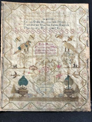 Antique 18th Century Sewing Sampler By Eliz.  Moare 1767