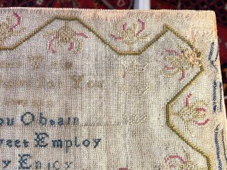 ANTIQUE 18th CENTURY SEWING SAMPLER by ELIZ.  MOARE 1767 6