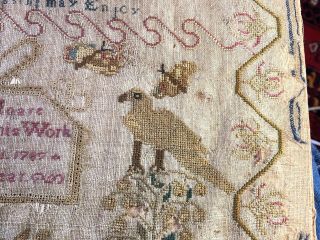 ANTIQUE 18th CENTURY SEWING SAMPLER by ELIZ.  MOARE 1767 7