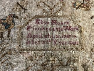 ANTIQUE 18th CENTURY SEWING SAMPLER by ELIZ.  MOARE 1767 8