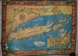 Vintage Long Island York Pictorial Map Courtland Smith 1933 1961 Lithograph