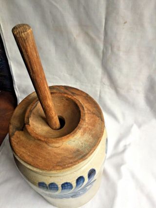 RARE 1 GAL PA STONEWARE TABLE TOP JAR / CHURN W/ 3 Cobalt Florals NR 9