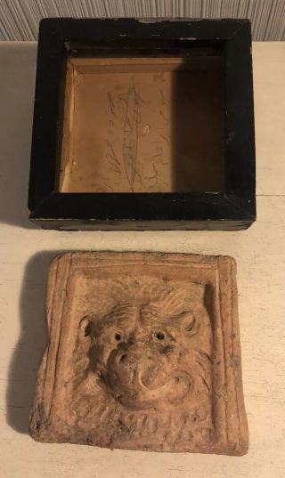Antique Ancient 5” Carved Monkey? Lion? Tile Brick Stone Plaque Middle Eastern?