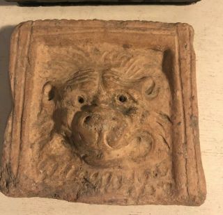 Antique Ancient 5” Carved Monkey? Lion? Tile Brick Stone Plaque Middle Eastern? 2