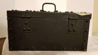 ANTIQUE METAL STRONG BOX BLACK RIVETED W/ KEYS HEAVY STAGECOACH TRAIN SAFE LOCK 7