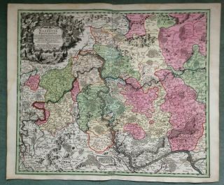 Germany Nassau Principauty Matheus Seutter 1730 Large Antique Engraved Map