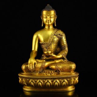 Vintage Chinese Gilt Gold Red Copper Siddhartha Buddha Statue