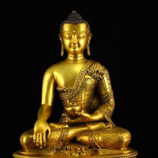 Vintage Chinese Gilt Gold Red Copper Siddhartha Buddha Statue 2