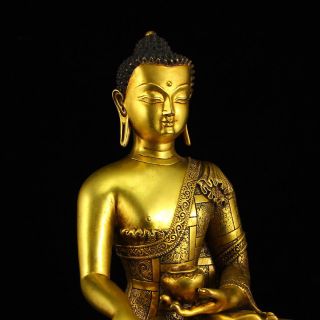 Vintage Chinese Gilt Gold Red Copper Siddhartha Buddha Statue 3