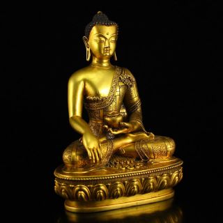 Vintage Chinese Gilt Gold Red Copper Siddhartha Buddha Statue 4