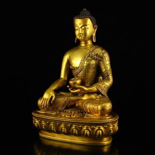 Vintage Chinese Gilt Gold Red Copper Siddhartha Buddha Statue 5