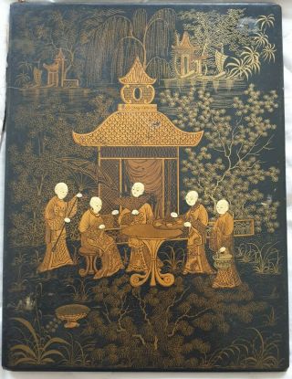 19th Century Chinoiserie Blotter/folio In Black Lacquer And Gilt Decoration