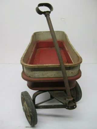 Vtg Radio Flyer Town and Country Radio Line W/ Metal Sideboard Wagon Pull Toy 3