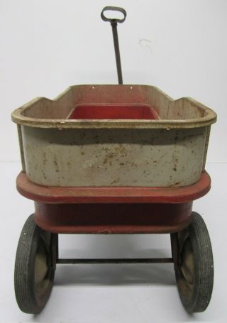 Vtg Radio Flyer Town and Country Radio Line W/ Metal Sideboard Wagon Pull Toy 6