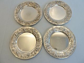 4 Sterling Bread / Dessert Plates Or Wine Coasters,  Repousse Rims,  " S.  Kirk&son "