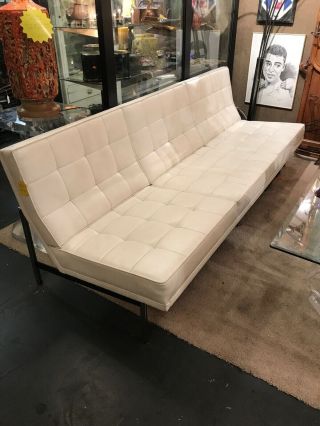 Vintage Mid Century White Vinyl Sofa Couch Living Room Modernica