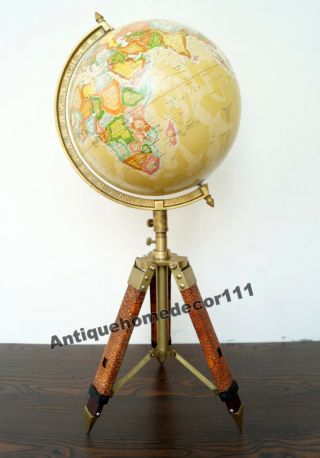 Collectibles Antique World Globe With Leather Tripod Stand Home Decor Gift Item